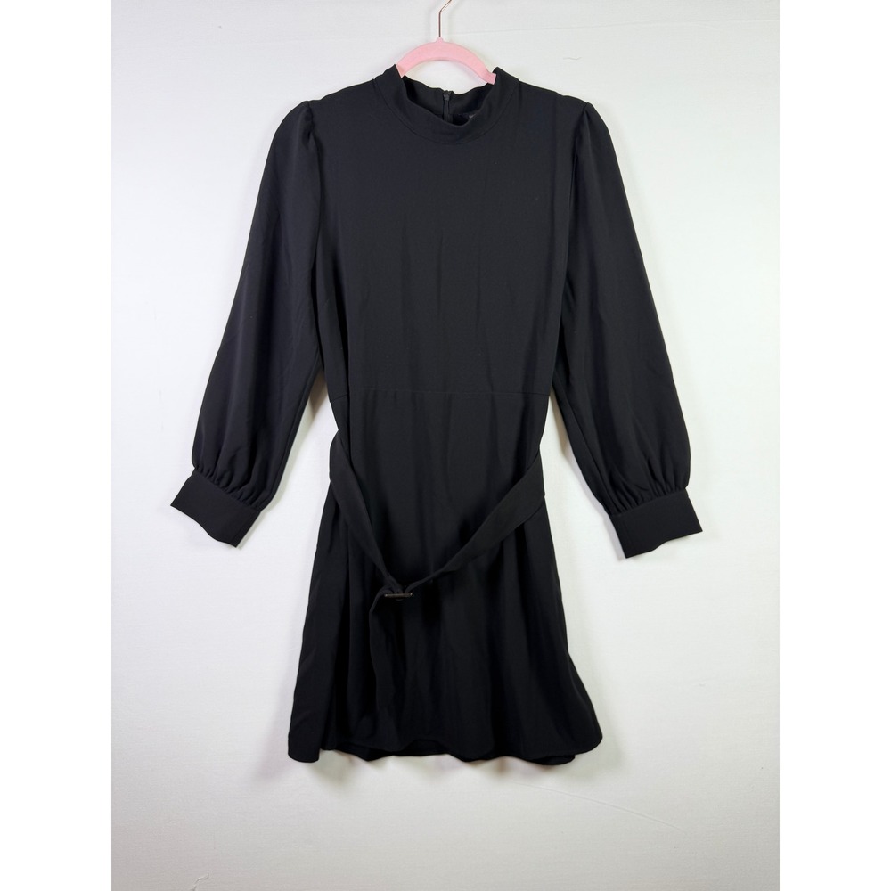 BANANA REPUBLIC Black Mock Neck Belted Long Sleeve Dress 14 Petite